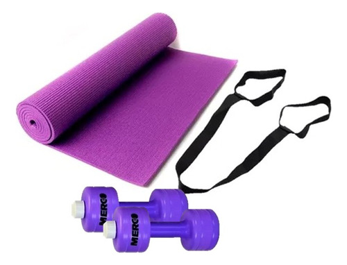 Combo Mat Yoga Liso 4 Mm + Mancuernas Recargables Hasta 2 Kg