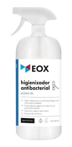 Higienizador Antibacterial  Alcohol 70% Gatillo Eox 1 Litro