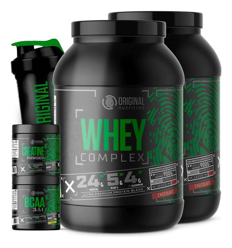 Kit Whey Complex Chocolate, Bcaa, Creatina, Copo On 5 Itens