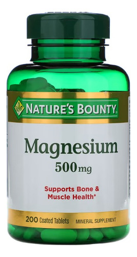 Nature's Bounty, Magnesio Magnesium Oxido 500mg Huesos & Musculo 200 Tabletas Apoyo A La Salud Ósea Y El Mantenimiento De La Mineralización Ósea.* 