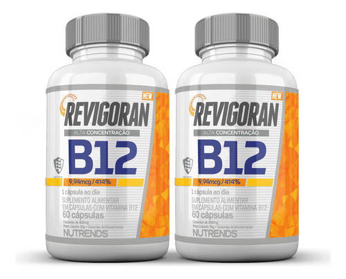 2x Revigoran Vitamina B12 9,94mcg Nutrends 60 Cápsulas Sabor Sem Sabor