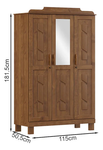 Guarda Roupa 3p Espelho Com Aplique 115 Cm 1271 Castanho Mil