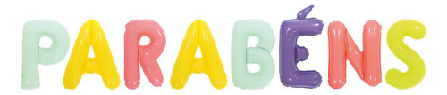 Balão Metalizado Letras Escrito Parabéns Colorido 40cm Make