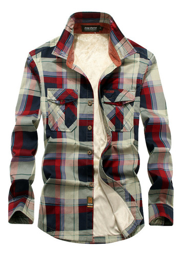 Camisa A Cuadros Hombre Polar Lana Casual Harajuku Abrigo Sl