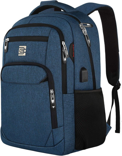 Mochila De Viaje C/puerto Usb Porta Laptop Anti-robo Azul