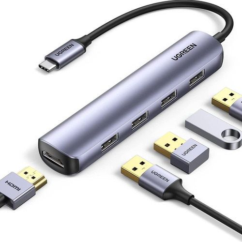 Adaptador 5 En 1 Tipo C A 4 Puertos Usb 3.0 Hdmi 4k Ugreen