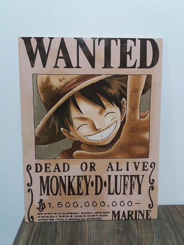 Imagem 2 de 5 de Quadro One Piece (wanted) Mdf 6mm *monkey D Luffy* S/moldura