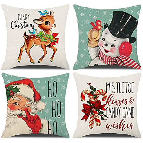 Christmas Decorations Pillow Covers 18×18 Set Of 4 Sno...