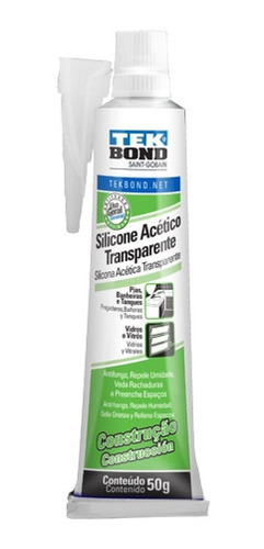 Silicone Transparente Acético Banheiro Antifungo 50g Tekbond