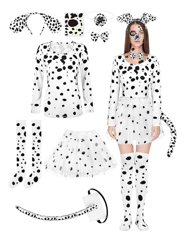 Disfraz Dalmata Halloween Para Mujer 8 Piezas Manga Larga Co