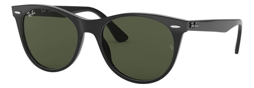 Anteojos de sol Ray-Ban Wayfarer II Classic Standard con marco de acetato color gloss black, lente green clásica, varilla gloss black de acetato - RB2185