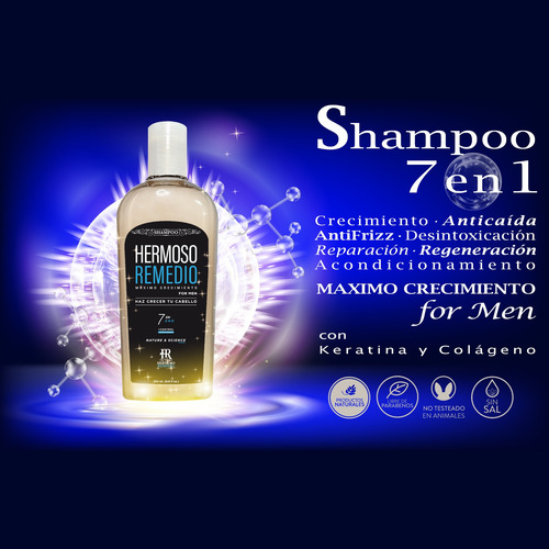 Imagen 2 de 8 de Shampoo Anticaida Crecimiento Caspa Reparador Hombre 7 En 1
