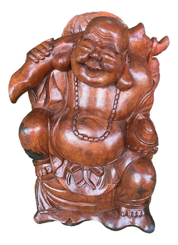 Escultura Decorativa Buda Esculpida Em Madeira 29 X 18.5 Cm