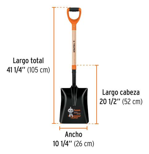Pala T-2000 Cuadrada, Tipo Español, Puño 'y' Truper 17202