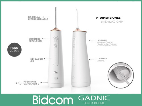 Imagen 7 de 10 de Irrigador Bucal Gadnic Inalambrico Blanqueador 5 Modos