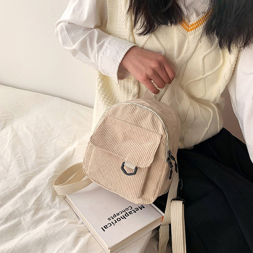 Y Mochila Mini De Pana Vintage De Color Sólido Para Mujer