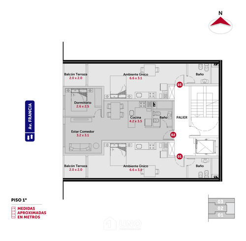 Av. Francia Y Córdoba - Amplio Dpto De 1 Dormitorio Externo.