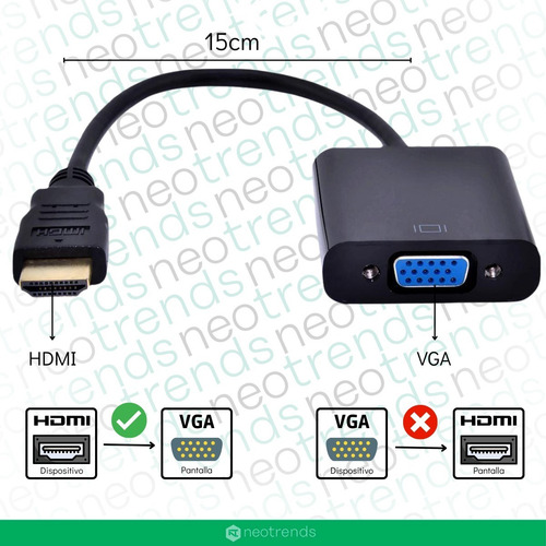 Imagen 2 de 4 de Cable Conversor Hdmi A Vga Video Proyector