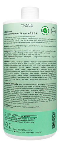 K.pro Shampoo Moisturizer Veganíssima Vegano Sem Sal 1l