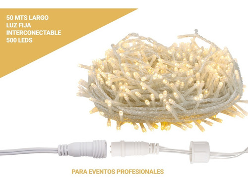 Imagen 6 de 6 de Serie 500 Luces Led 50 Mts Luz Ambar Fija Cable Transparente