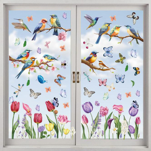 9 Pegatinas De Ventana De Verano, Flores De Primavera, Pájar