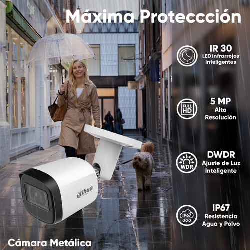 Kit videovigilancia cronos 8 cámaras Dahua bala metálicas B2A51N 5mp + cables + accesorios - kit cctv DH-KIT-MET5MP-PLUS6S (dvr dahua XVR1b08-i circuito cerrado)