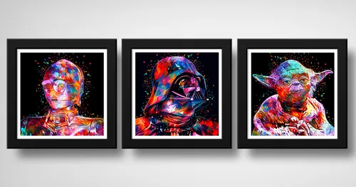 comprar Set 3 Cuadros Star Wars Pop Art Yoda Darth Vader C3-po Robo