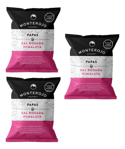 Papas Crujientes Sal Rosado Monterojo 3paq  X100gr