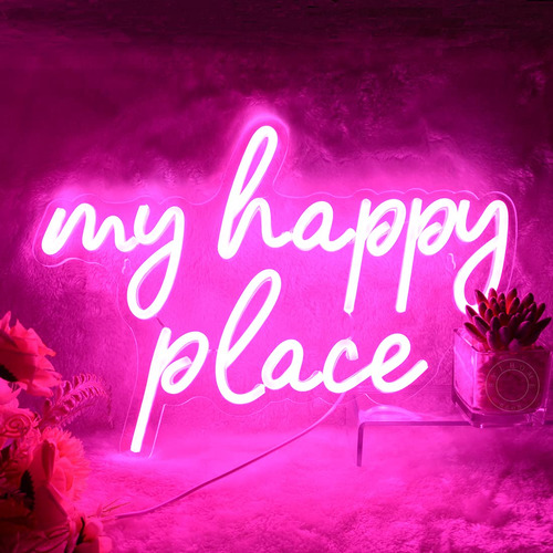 Sylhome Letrero Luz Led Neon Rosa Texto Ingl «my Happy Usb X