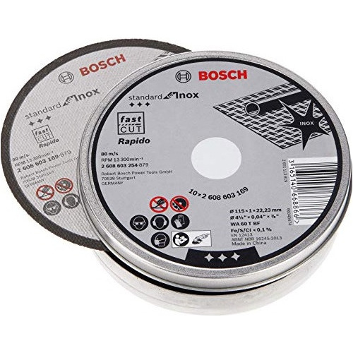 Box Com 10 Discos De Corte Bosch 115mm 2608603254