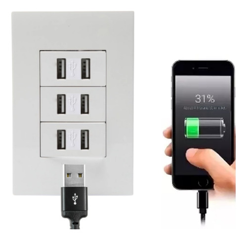 Tomada Parede Dupla Entrada Usb Bivolt Moderno Tecnologia Cor Modelo9