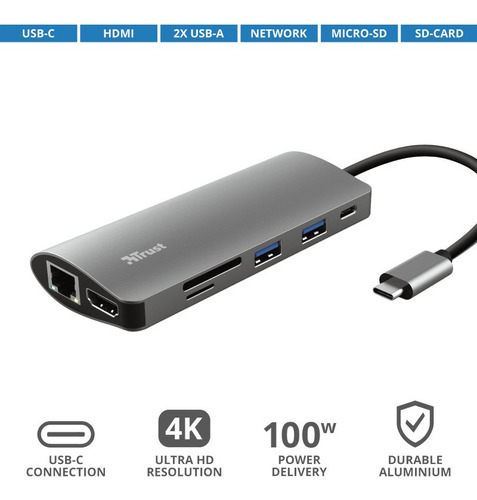 Adaptador Trust Multipuerto Usb - C 7 En 1 Ref 23775