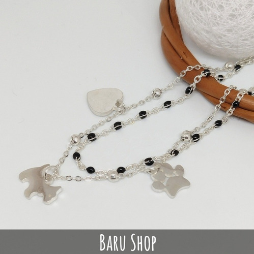 Imagen 3 de 7 de Pulsera Doble Acero Blanco Con Dijes Perro Huellita Corazón