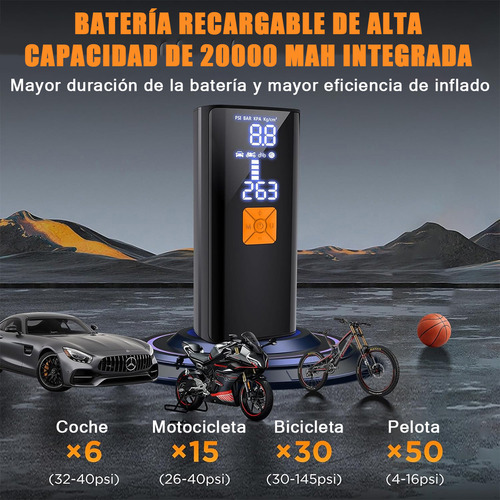 Compresor de aire mini portátil Mighty Rock Compresor de aire portátil color negro 12V, Inflar Llantas de Auto y Motocicleta Compresor Inflador Llantas Portatil 150 PSI Batería de 7500mAh