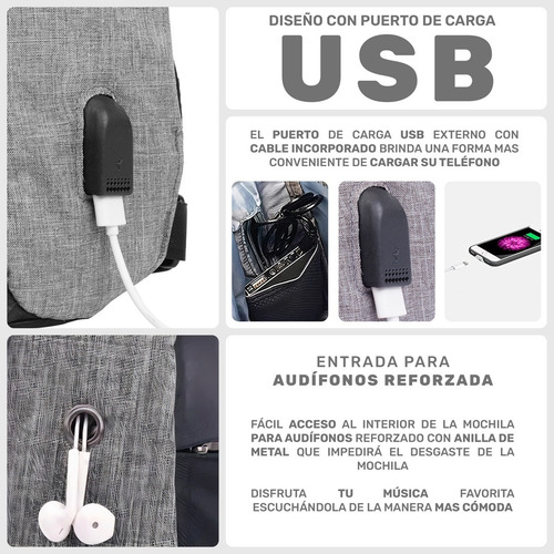 Bandolera Bolso Para Hombre Informal Con Carga Usb Color Gris