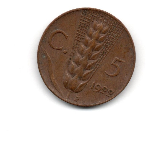 Moneda Italia Reino 5 Centesimi 1922 Vittorio Em. Iii Km#59