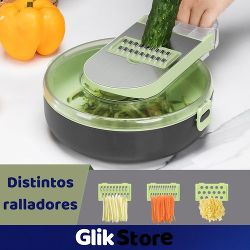 Mandolina Picadora Cortadora Rallador Verduras Multifuncion Gris/verde