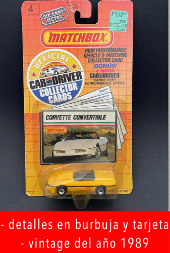 Matchbox Vintage Corvette Convertible Del Año 1989, Detalles