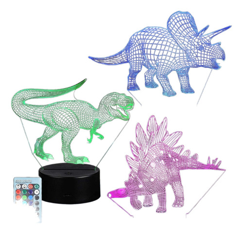 Luz Nocturna De Dinosaurio 3d Para Niños 16 Colores