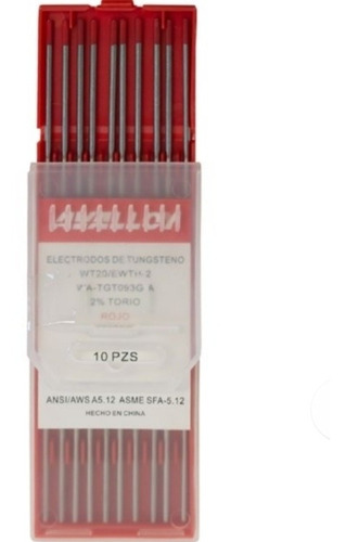 10 Pzs Electrodo De Tungsteno 3/32 Rojo