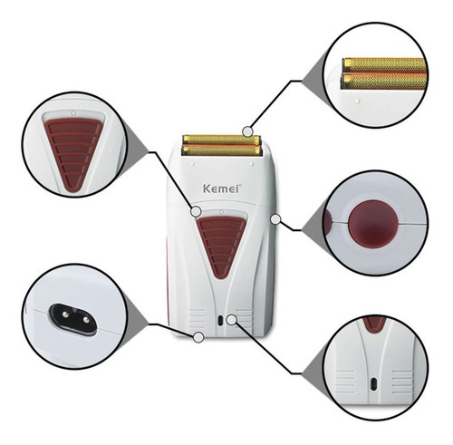 Imagen 6 de 7 de Afeitadora Kemei Km-3382 Blanca 220v Recargable Barberia