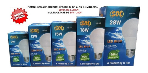 Bombillo Bulbo Led Sol 80/260v  Pack 6 De 12w