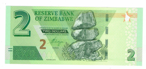 Billete De Zimbabwe, 2 Dólares, 2019, Sin Circular. Jp