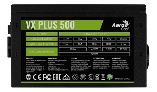 Fuente De Poder Aerocool Vx-500 Plus 500w Reales Con Caja