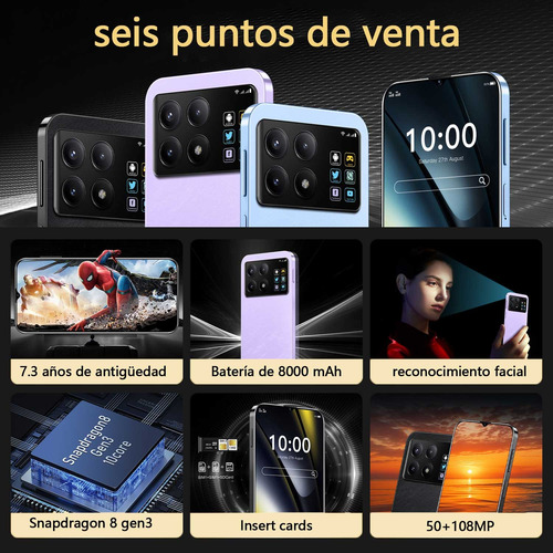 Smartphones F6 Pro 256gb 12gb Ram Dual Sim Android 14 Batería 8000mah Pantalla Grande Celular