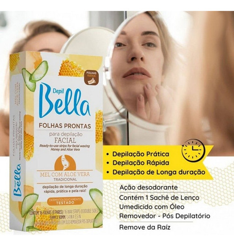Kit 3 Cx Folhas Prontas Facial Mel C/ Aloe Vera Depil Bella