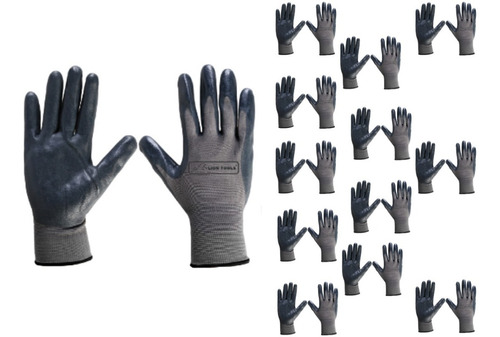 12 Pares Guantes Chicos Nylon Negro Palma Nitrilo Seguridad 