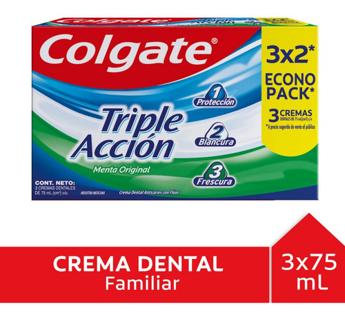 Pasta Dental Colgate Triple Acción Menta Original Pack De 3
