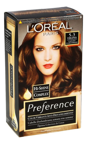 2 Pzs Loreal Tinte Permanente Dama Preference 5.3 Castaño Cl