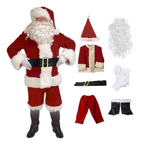Disfraz De Papá Noel Para Adulto, Set De 7 Piezas.